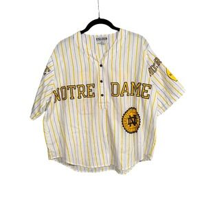 Vintage Notre Dame Fighting Jersey Top White Yellow‎ Blue COED Lacrosse Size MD